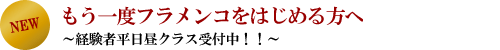 NEW もう一度フラメンコをはじめる方へ 〜経験者平日昼クラス受付中!!〜
